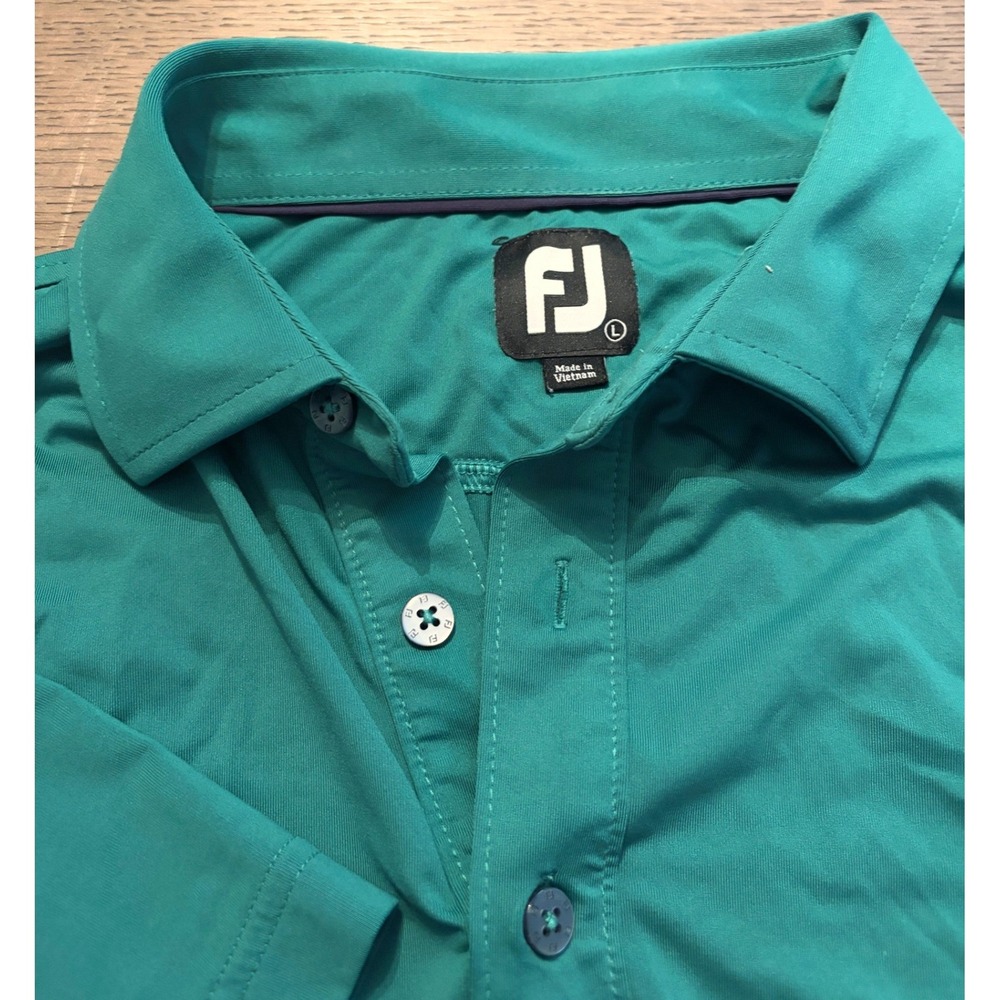 FootJoy Mens Performance Golf Polo Shirt Teal Green Short Sleeve FJ Logo L - Picture 2 of 7